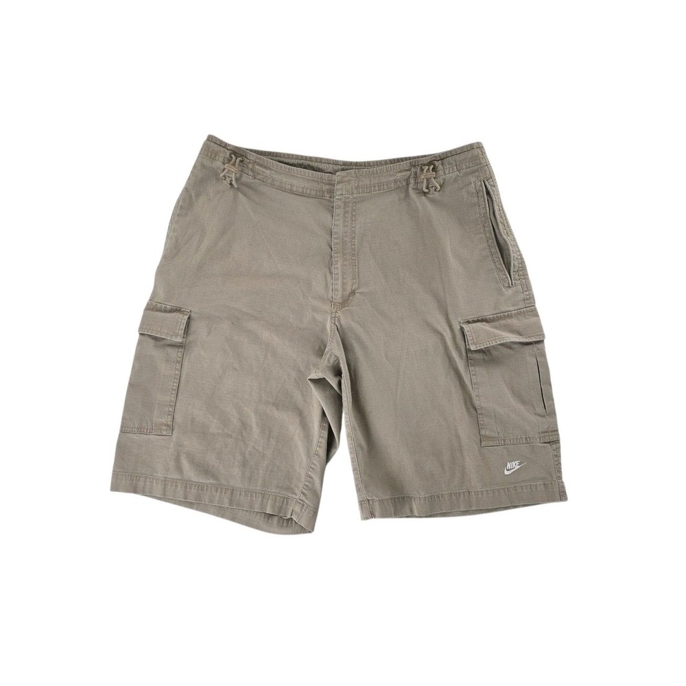 Nike Mens L Ripstop Cargo Shorts Khaki Tan  Adjustable Waist Stretch Y2K